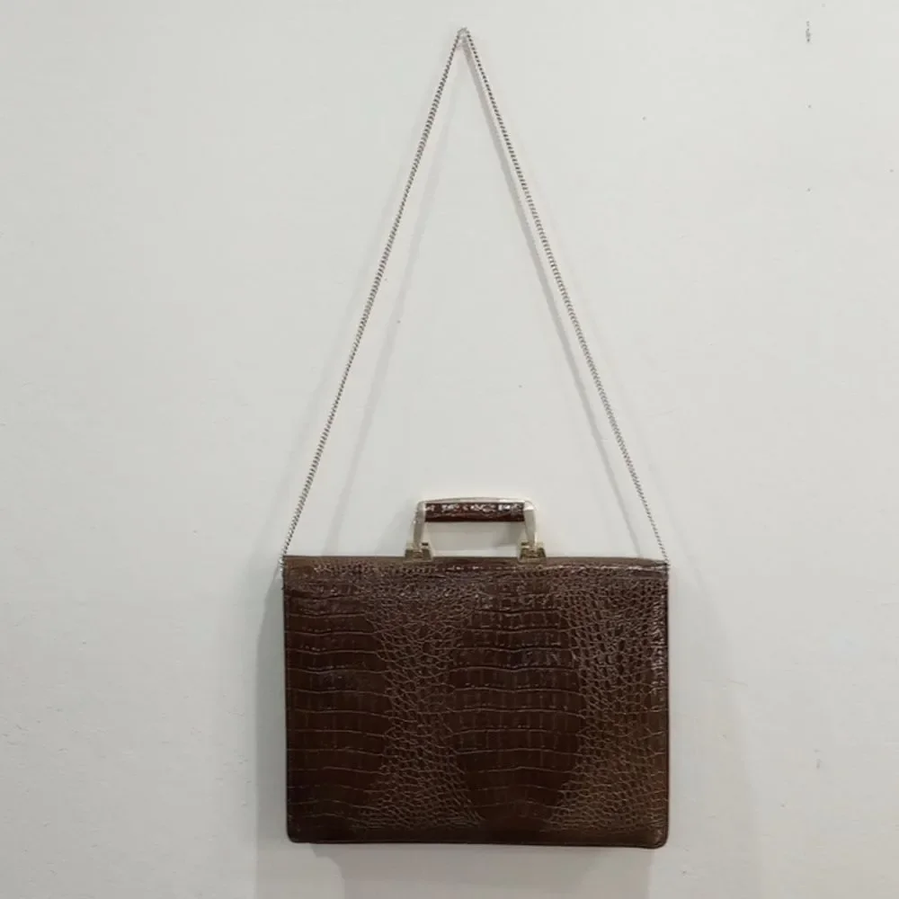 Vintage Brown Faux Alligator Leather Briefcase